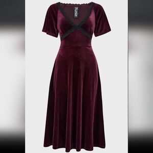 Killstar Velvet Midi Dress in Deep Burgundy